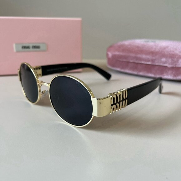 Miu Miu Gold Metal Frame Oval Sunglasses main image 7